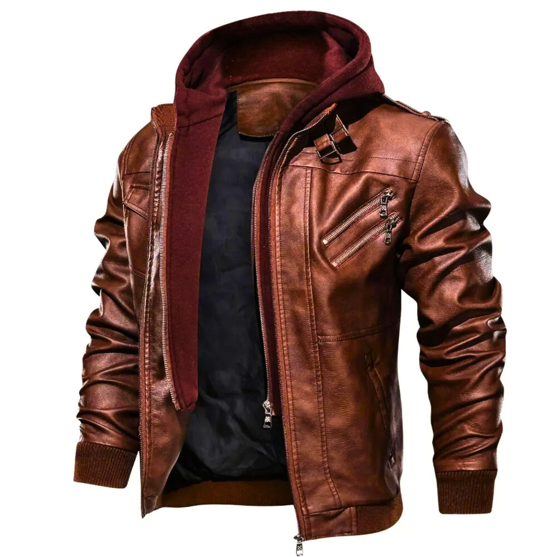 UrbanRider Hooded Leather Jacket - Molvana